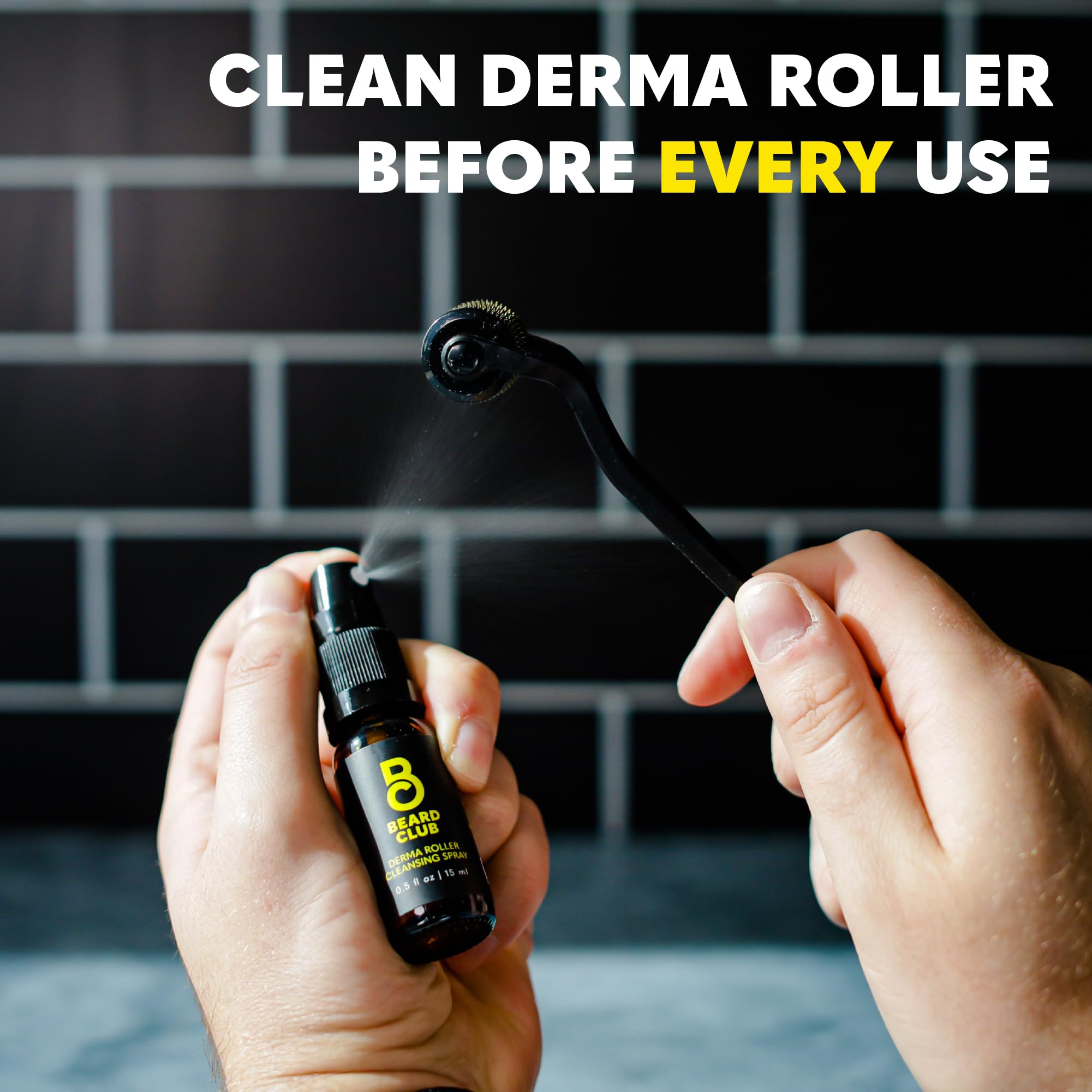 The Beard Club derma roller replacement head close-up shows titanium needles for smooth prep