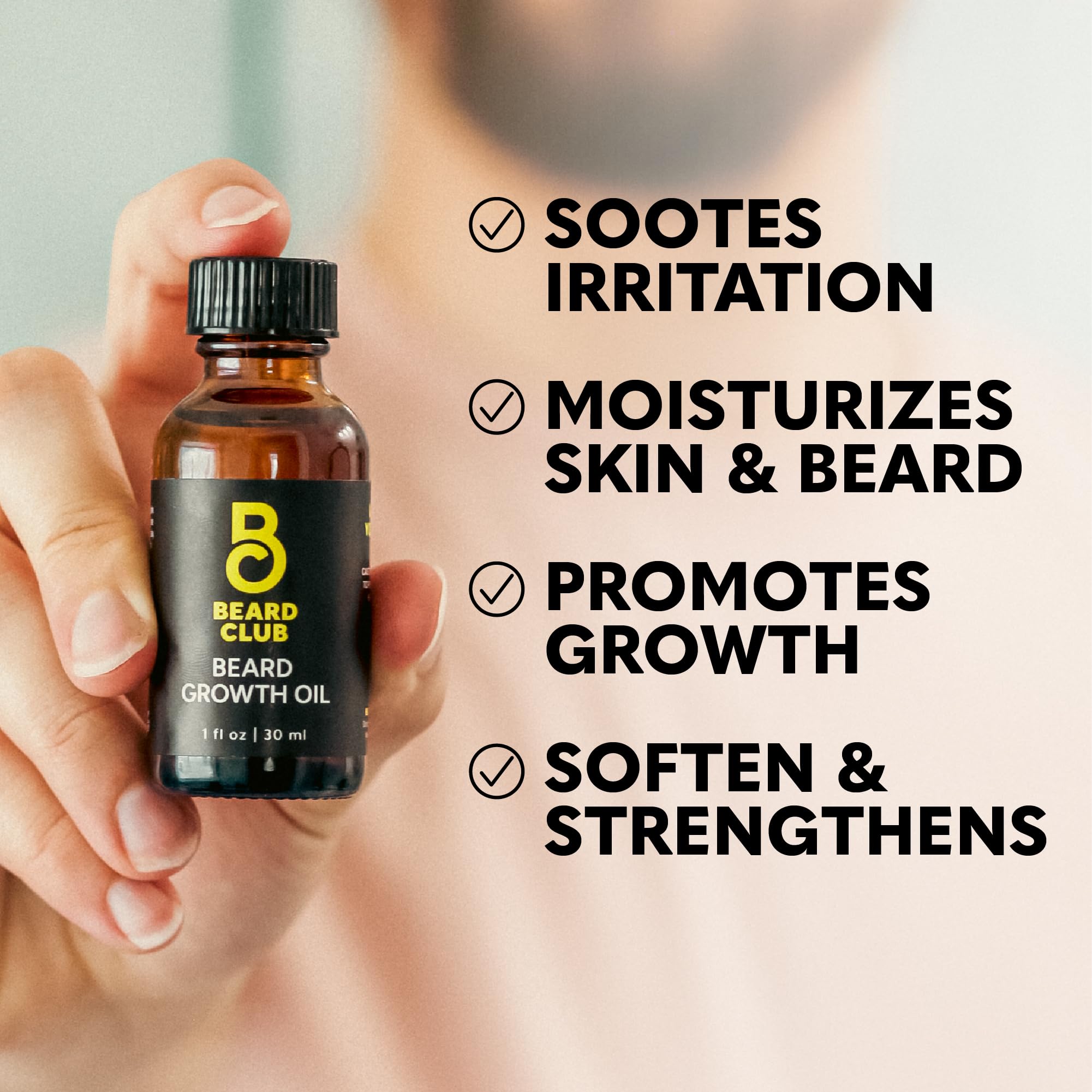 The Beard Club Growth Oil being massaged into beard for hydration and even coverage.