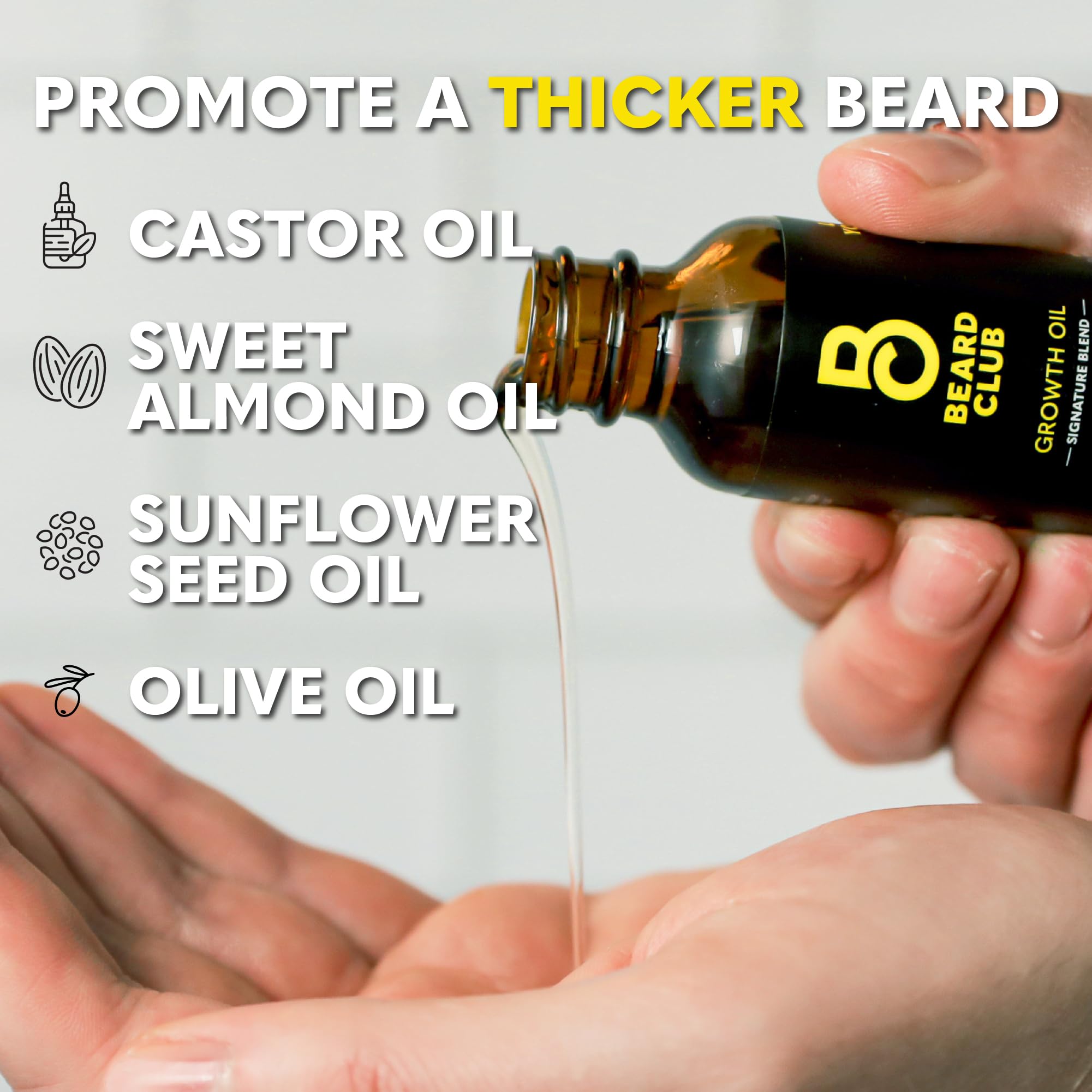 The Beard Club Growth Oil dropper cap in action for precise application.
