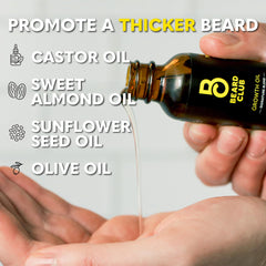 The Beard Club Growth Oil dropper cap in action for precise application.