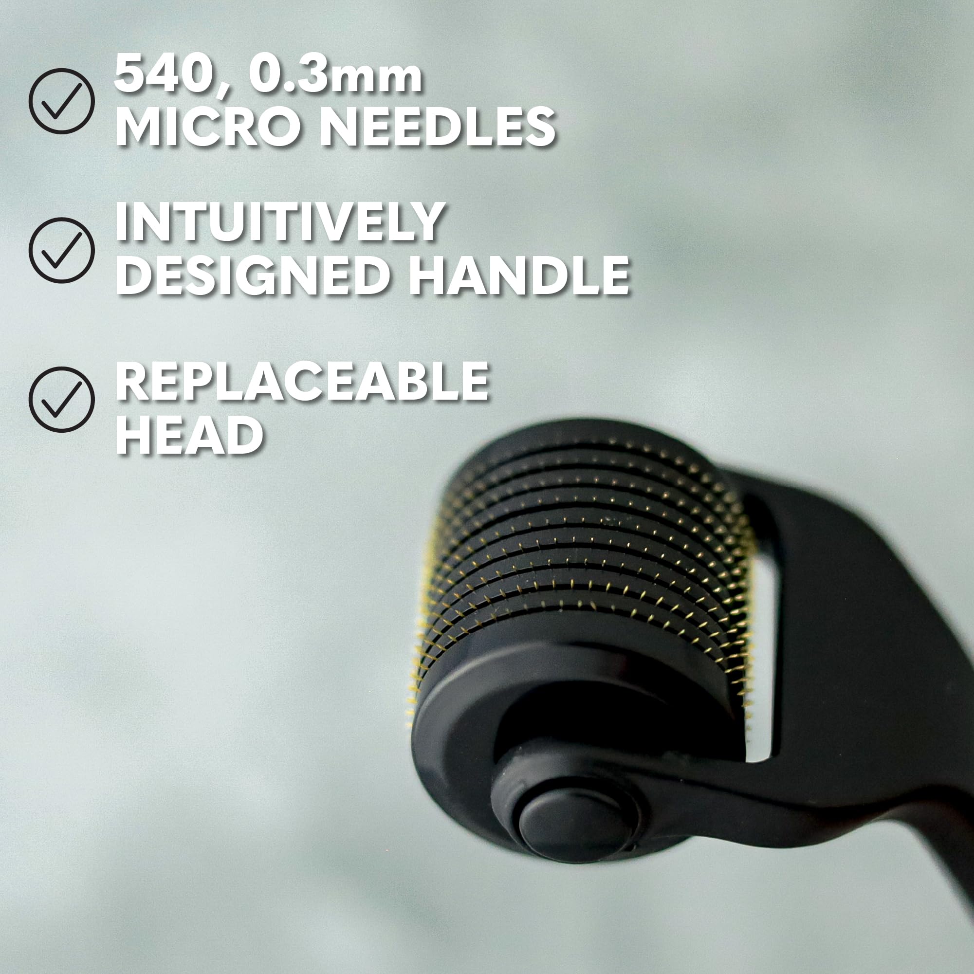 The Beard Club Premium Derma Roller displays 540 titanium needles for even micro channels.