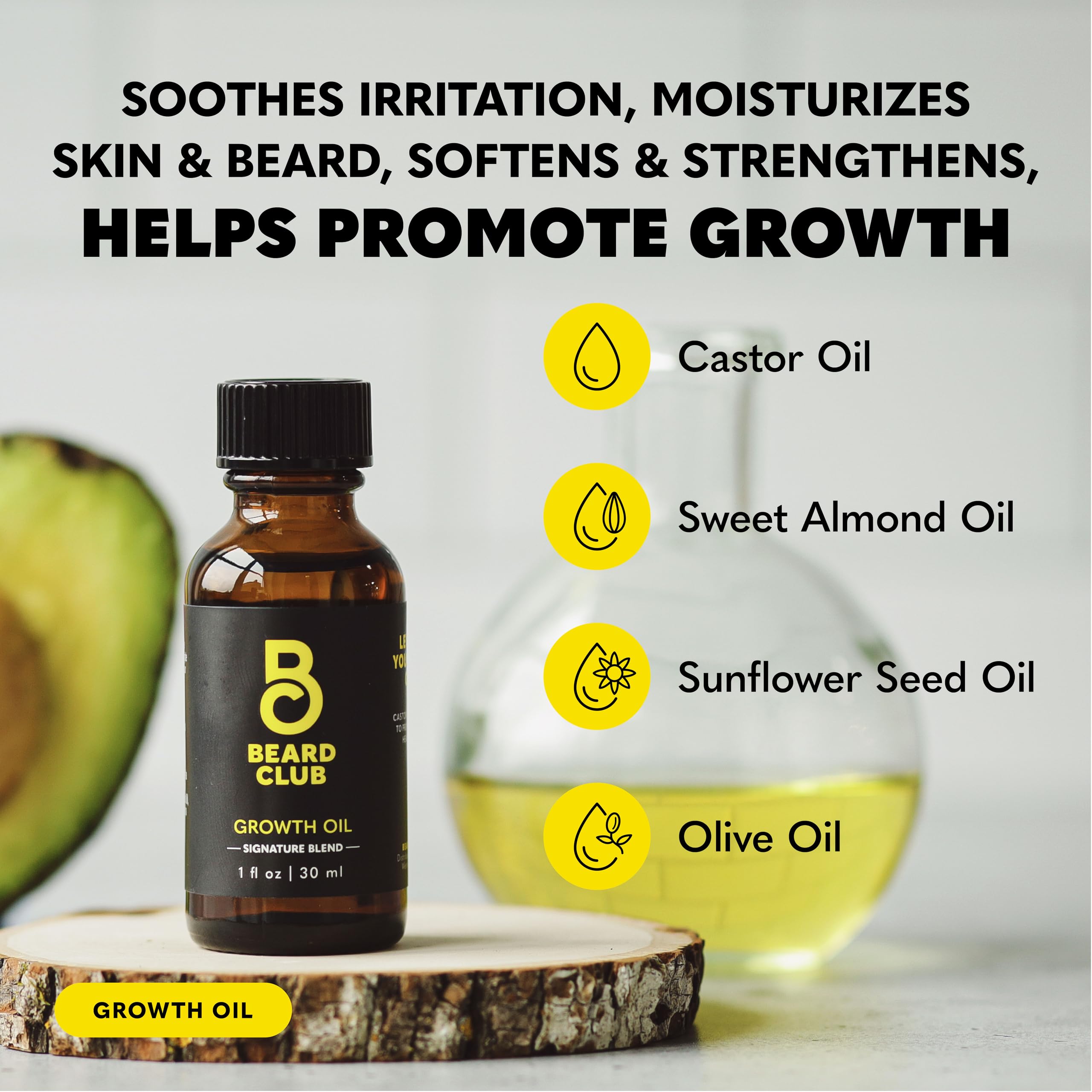 The Beard Club Signature Kit vitamins tablets pile showing supporting nutrients for beard vitality.