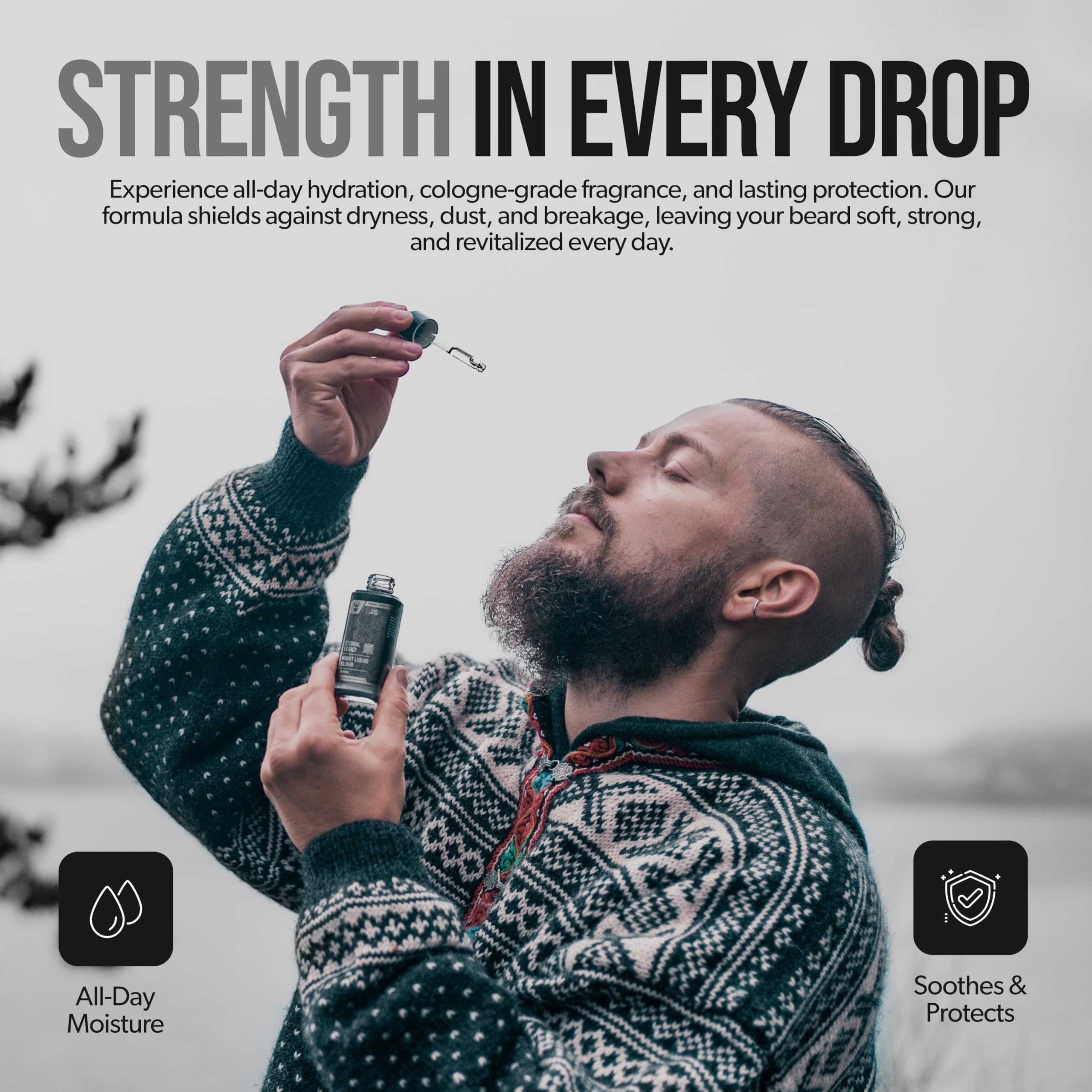 Natural oils blend supports beard hair health and skin moisture.