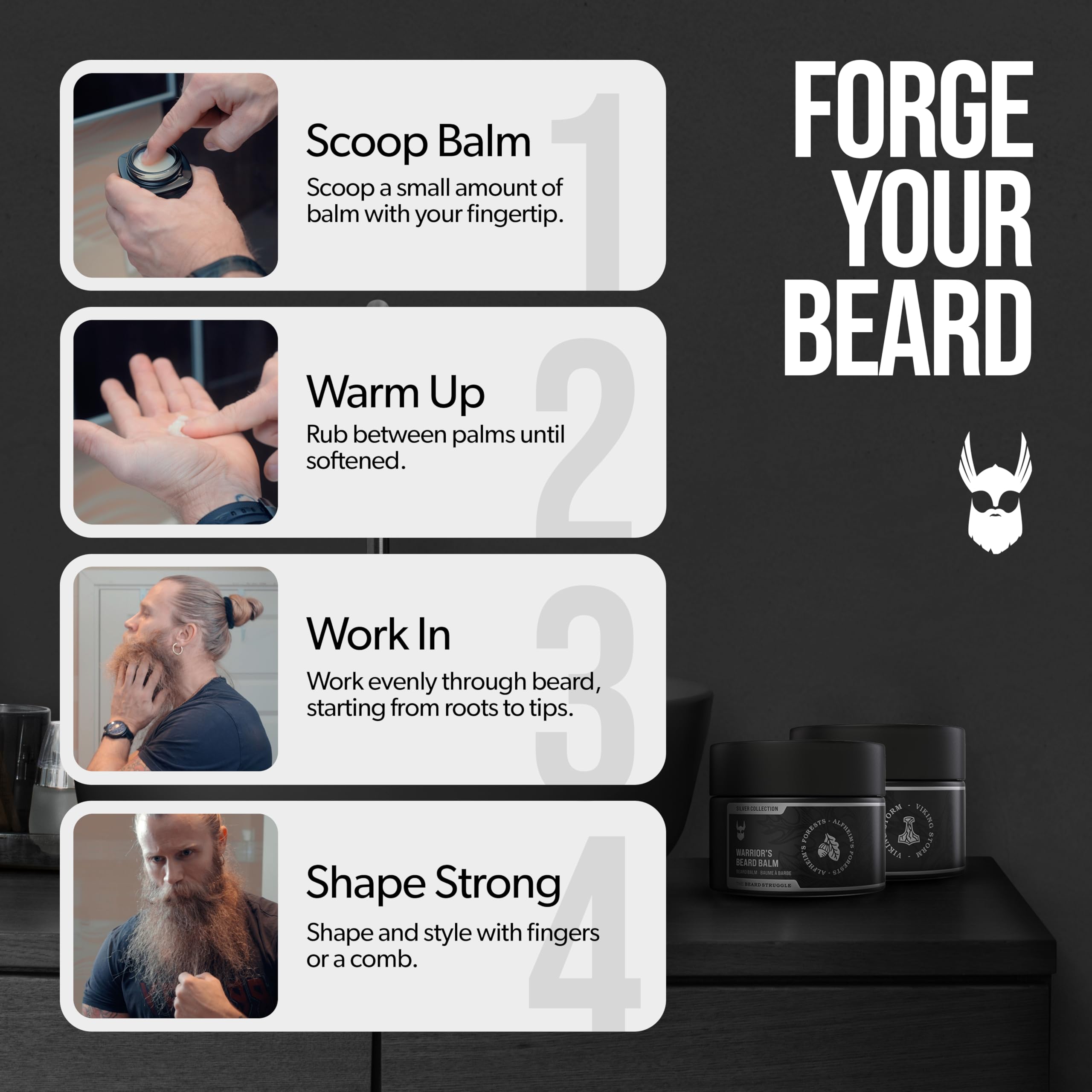 Ingredients closeup emphasizes beeswax and plant-based care for healthy beard softness.
