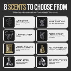 Fragrance closeup highlights pineapple, oakmoss, vanilla notes in Viking Storm scent.