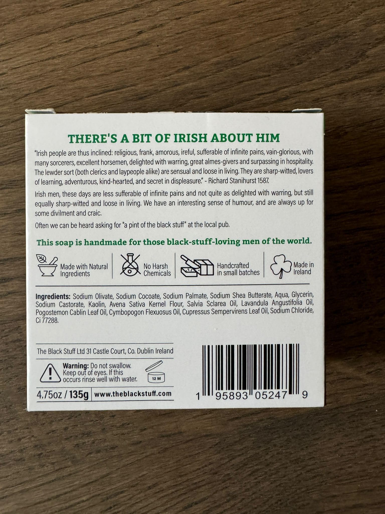 The Black Stuff carrageen Irish seaweed shot emphasizes moisture retention from seaweed-based ingredients.