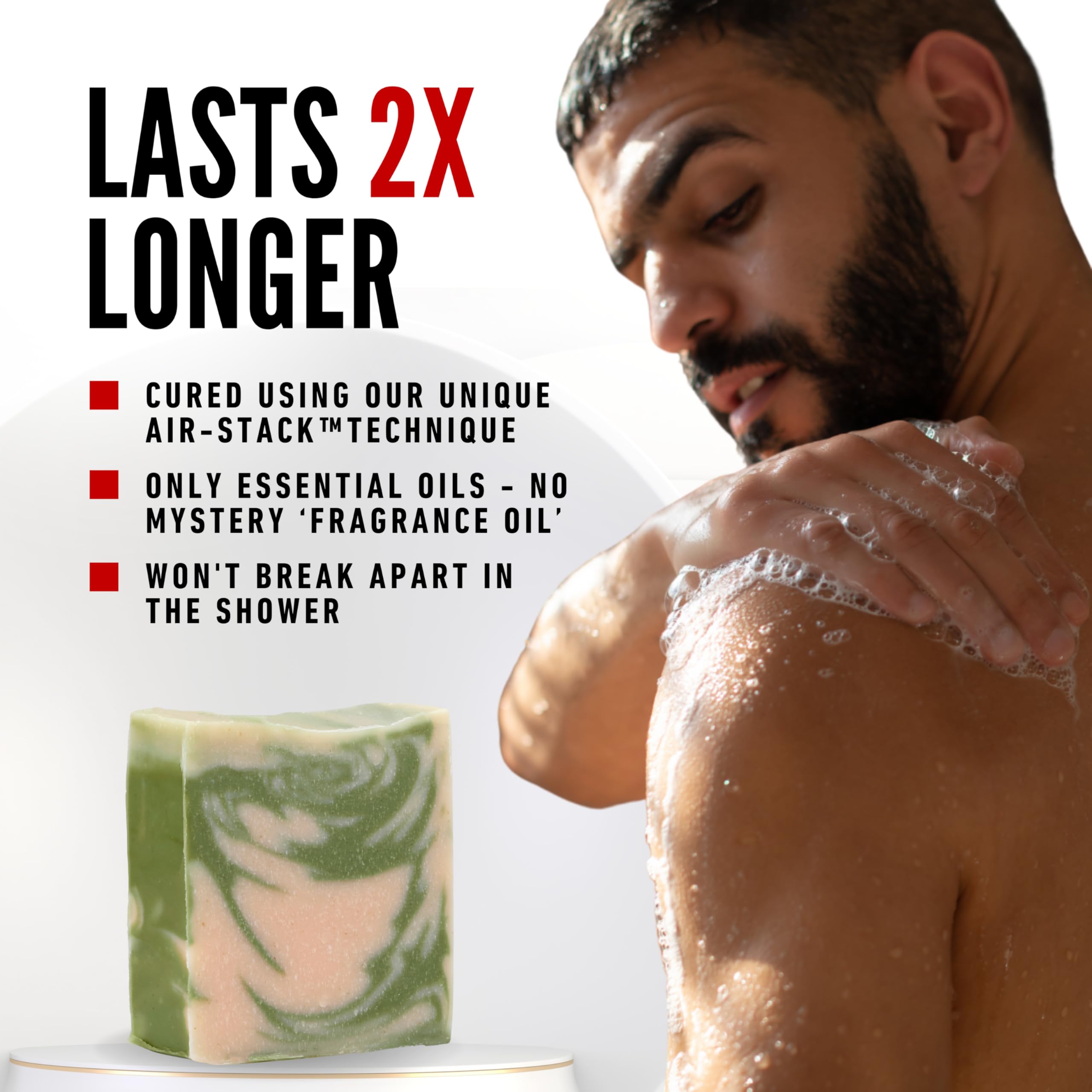 The Black Stuff bar soap lather shows creamy texture ideal for a refreshing shower.