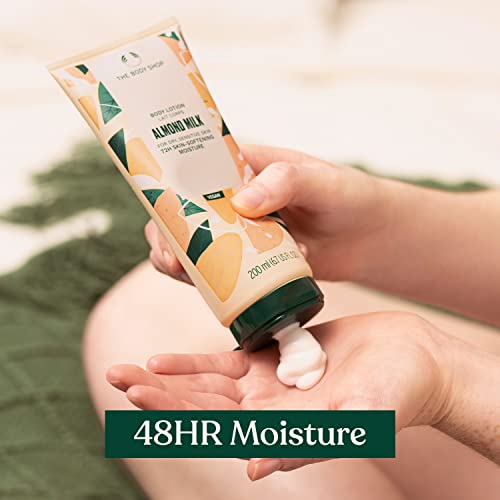 The Body Shop Almond Milk and Honey lotion after application showing smooth, radiant skin.