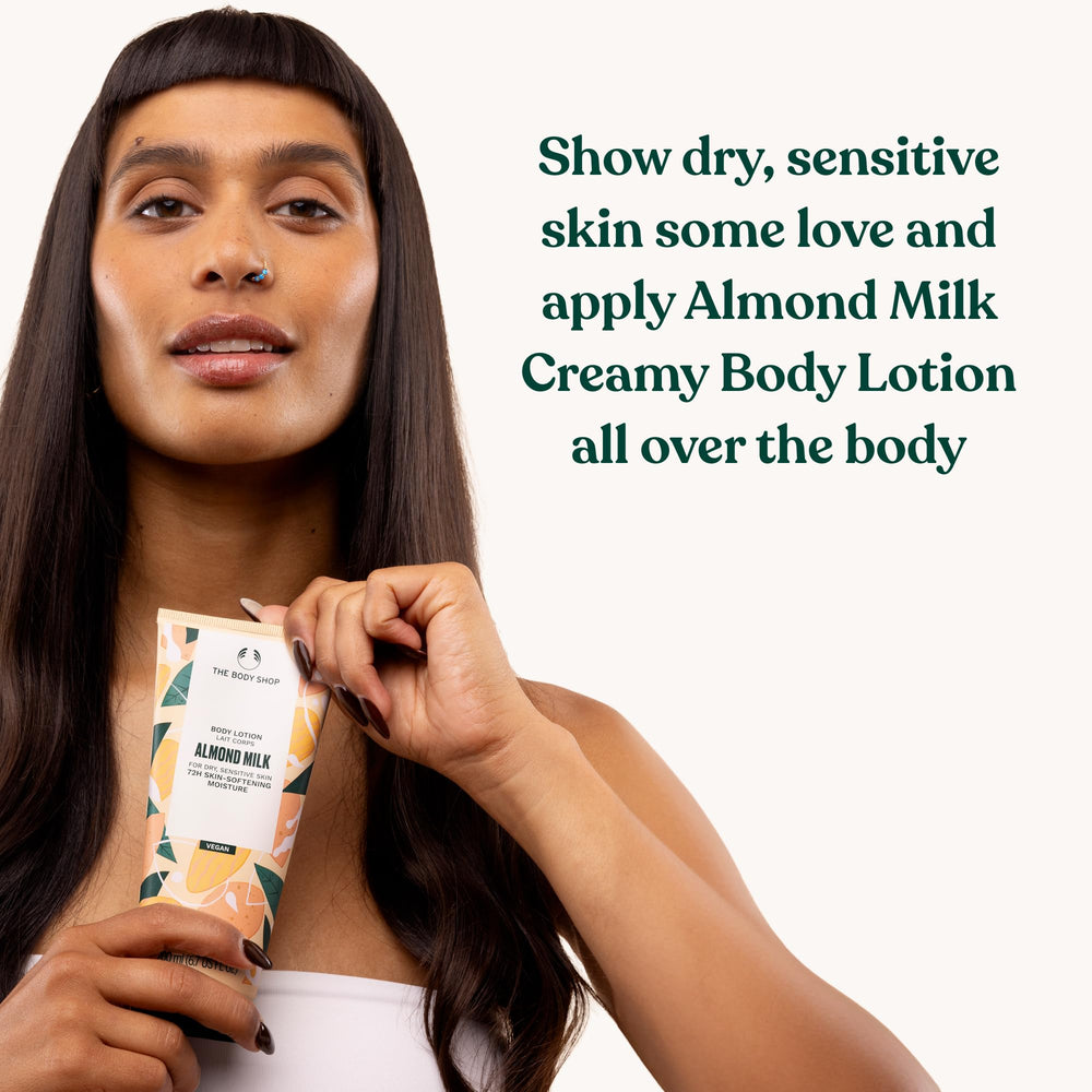 The Body Shop Almond Milk and Honey lotion in a daily skincare routine.