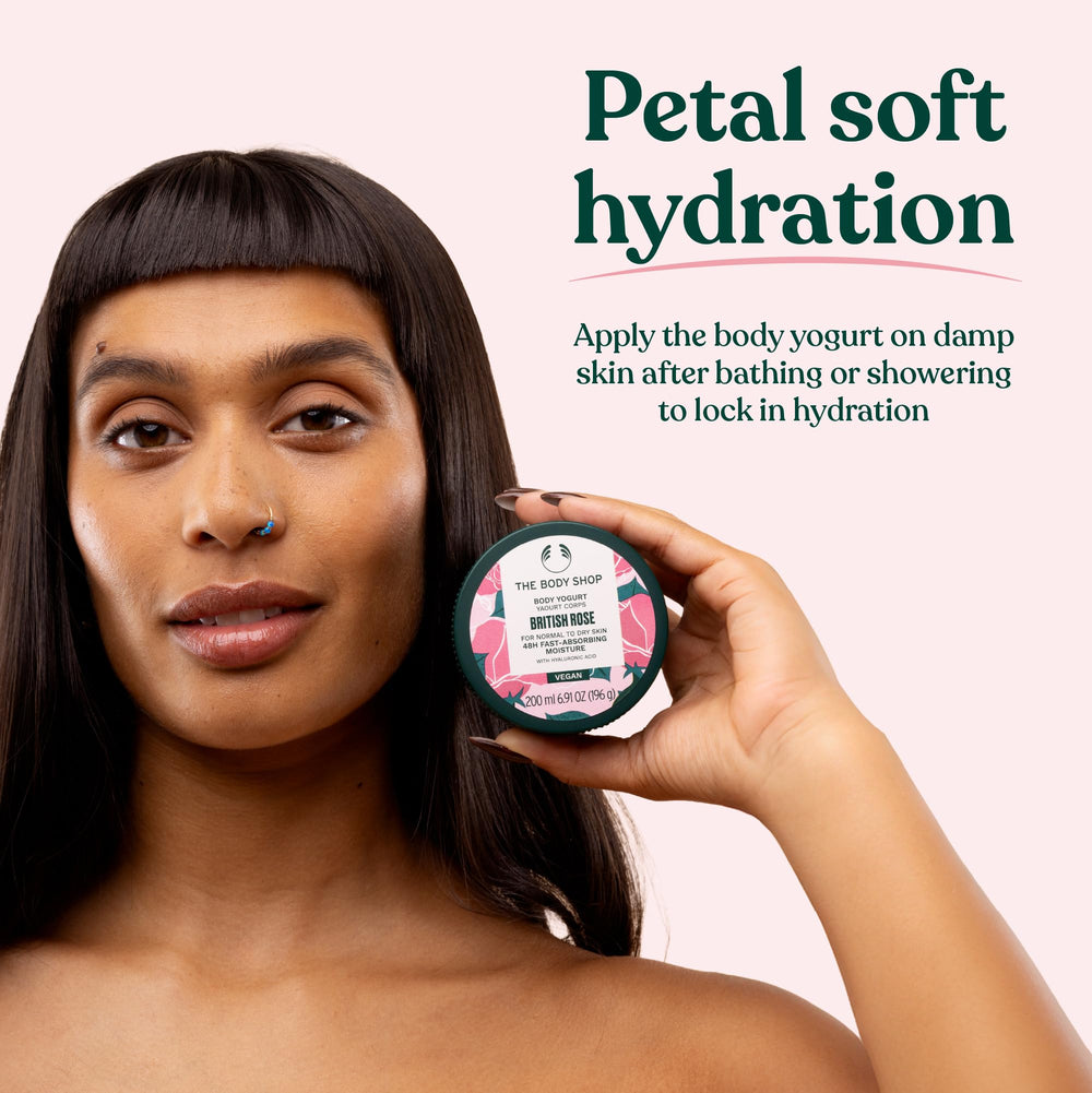 The Body Shop British Rose Body Yogurt delivers up to 48-hour moisture for daily comfort.