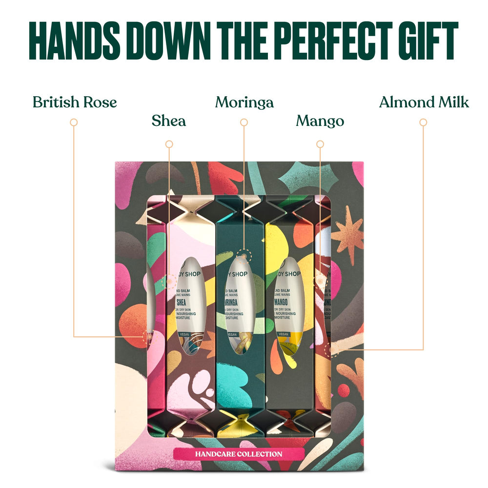 The Body Shop British Rose hand cream close-up, silky moisturization for dry hands.