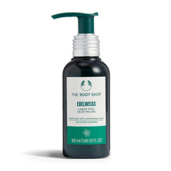 The Body Shop Edelweiss Liquid Peel pump in action for gentle exfoliation.