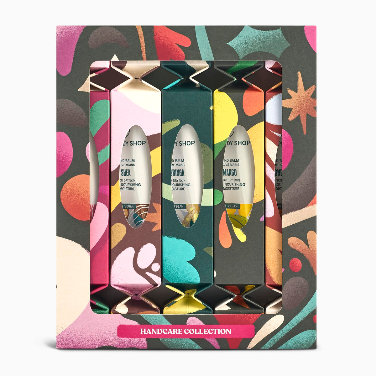 The Body Shop Handcare Collection box front, gift-ready festive packaging for seasonal self-care.