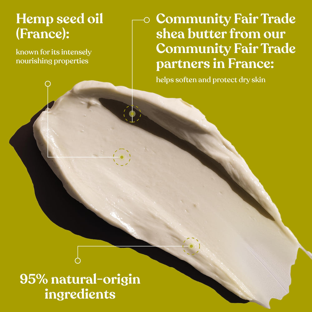 The Body Shop Hemp Foot Protector texture close-up reveals rich, nourishing cream