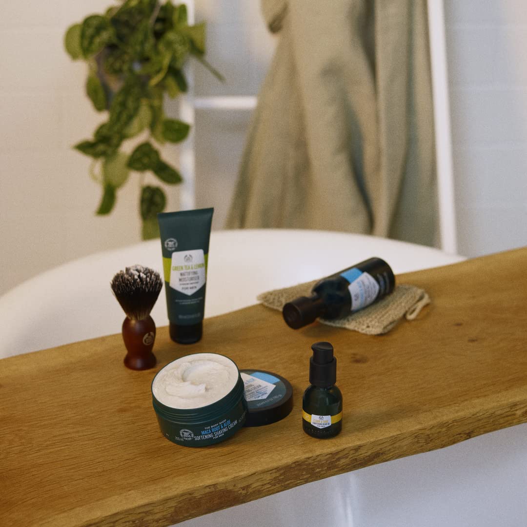 The Body Shop Maca Root & Aloe bottle shown for a reliable grooming routine.