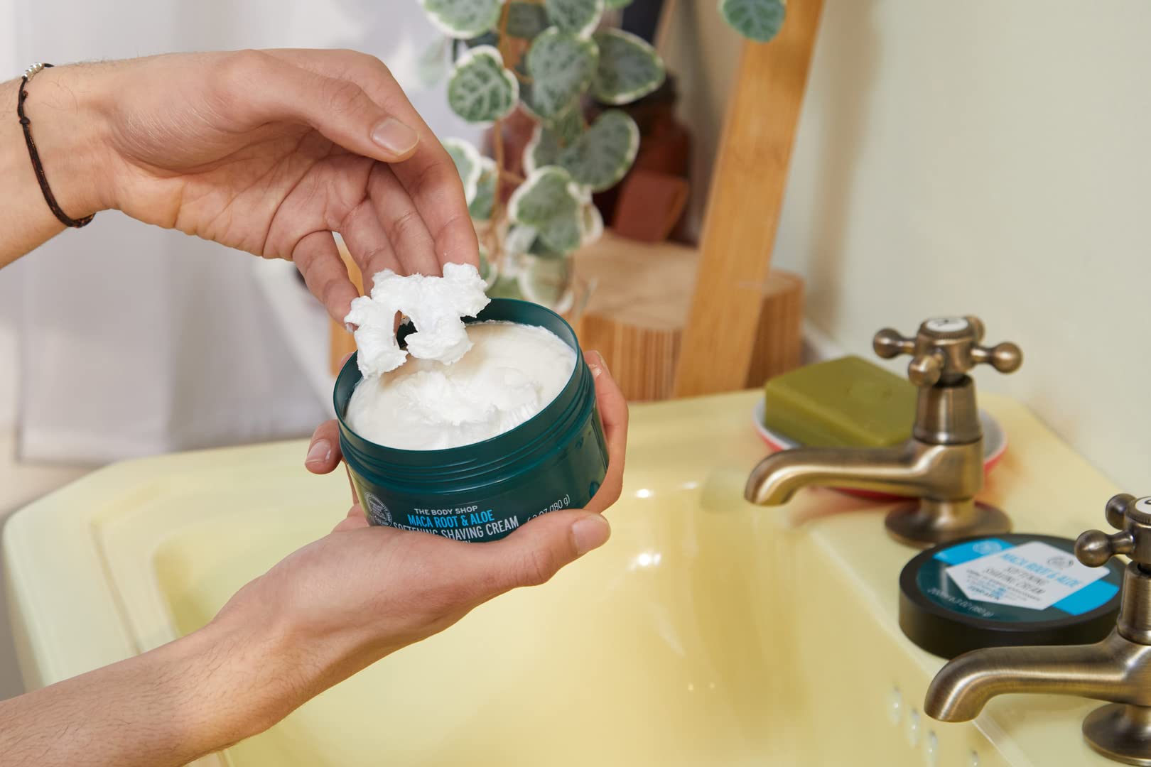 The Body Shop Maca Root & Aloe shaving cream foam lather for a comfortable, close shave.