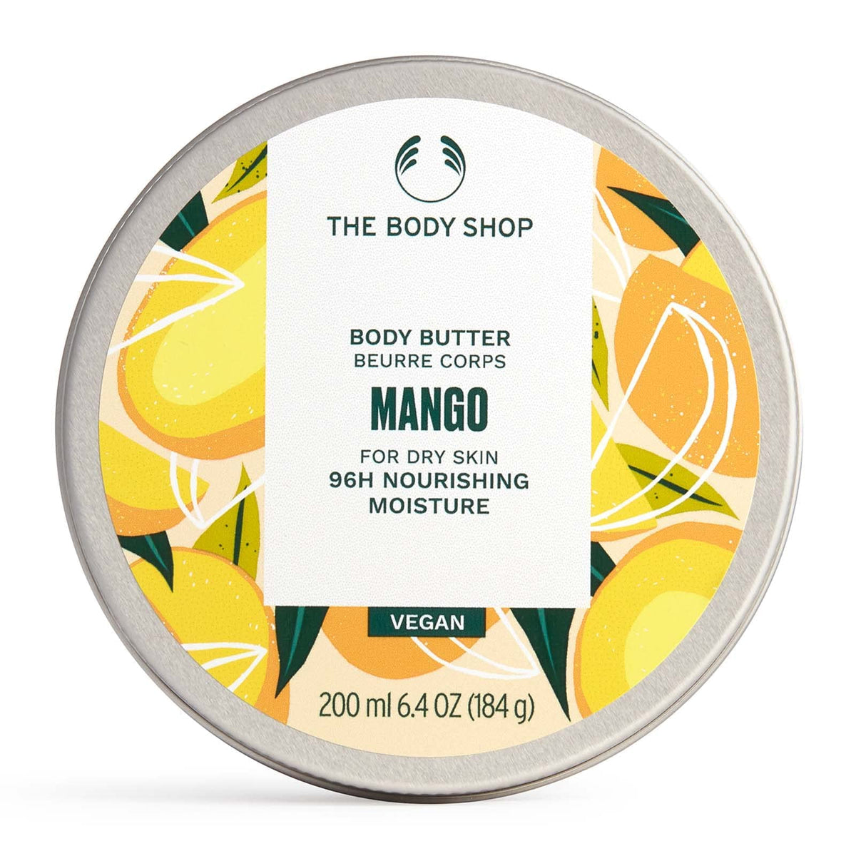 The Body Shop Mango Body Butter packaging highlights sustainable design for eco-friendly skincare.