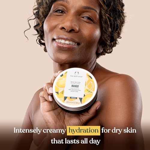 The Body Shop Mango Body Butter shea-butter-scoop reveals key emollients for nourishment.