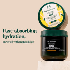 The Body Shop Mango Body Yogurt packaging highlights vegan hydration with mango and almond milk