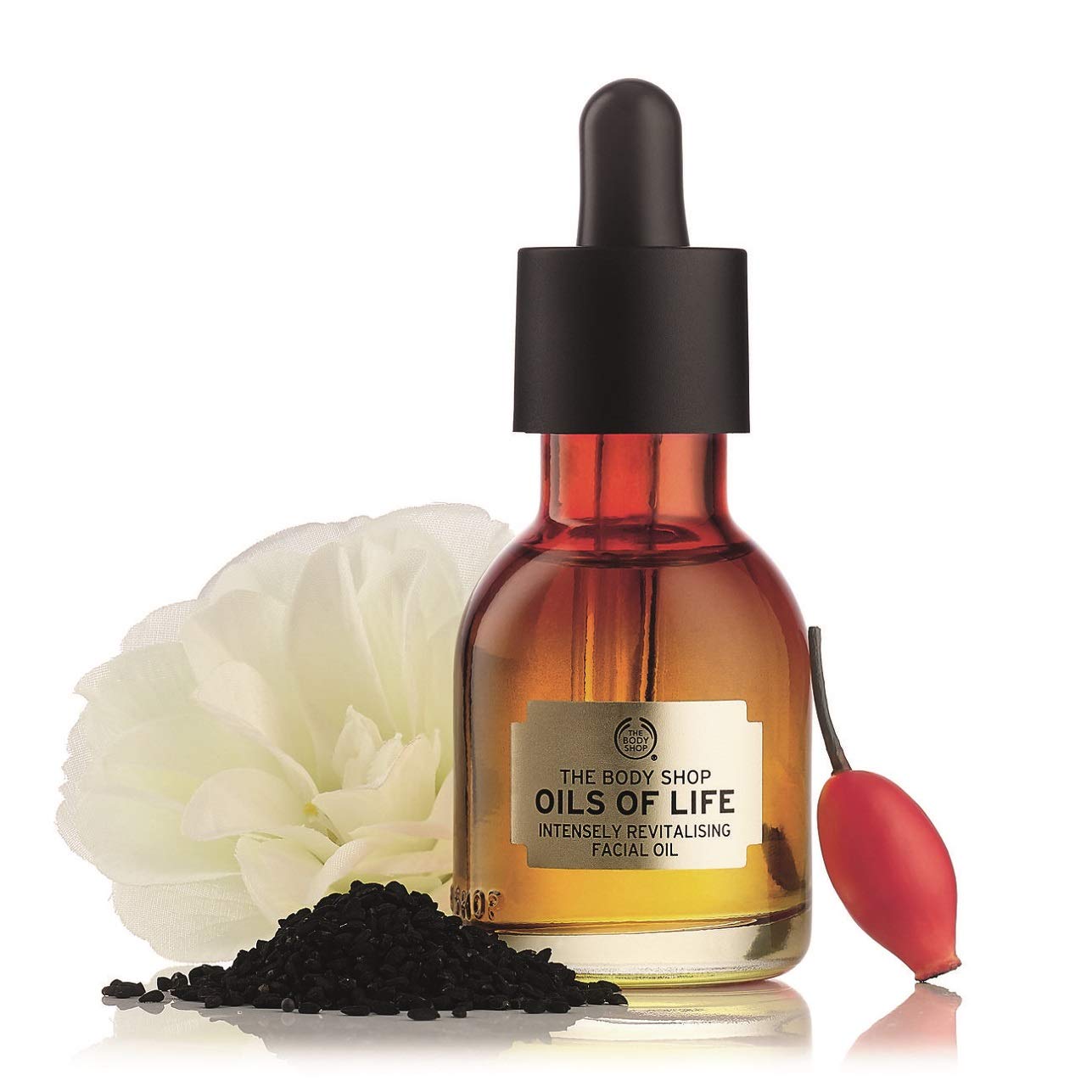 The Body Shop Oils of Life packaging with vegan label—paraben-free and clean ingredients.