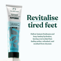 The Body Shop Peppermint Invigorating Foot Cream bottle with peppermint oil close-up