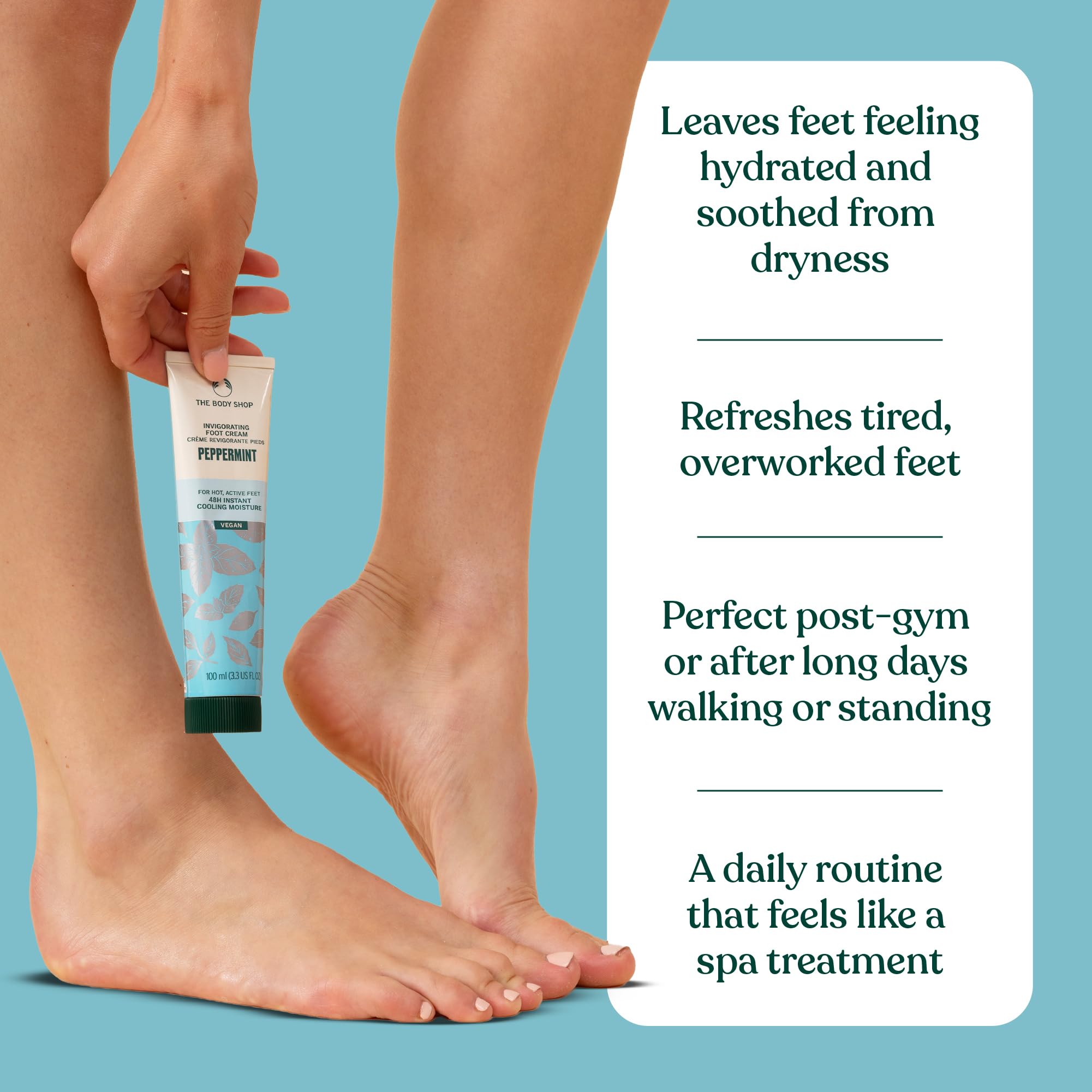 Peppermint oil drop from The Body Shop foot cream highlighting refreshing aroma
