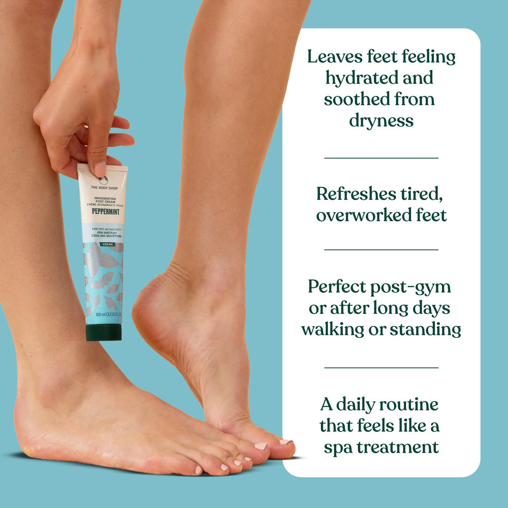 Peppermint oil drop from The Body Shop foot cream highlighting refreshing aroma
