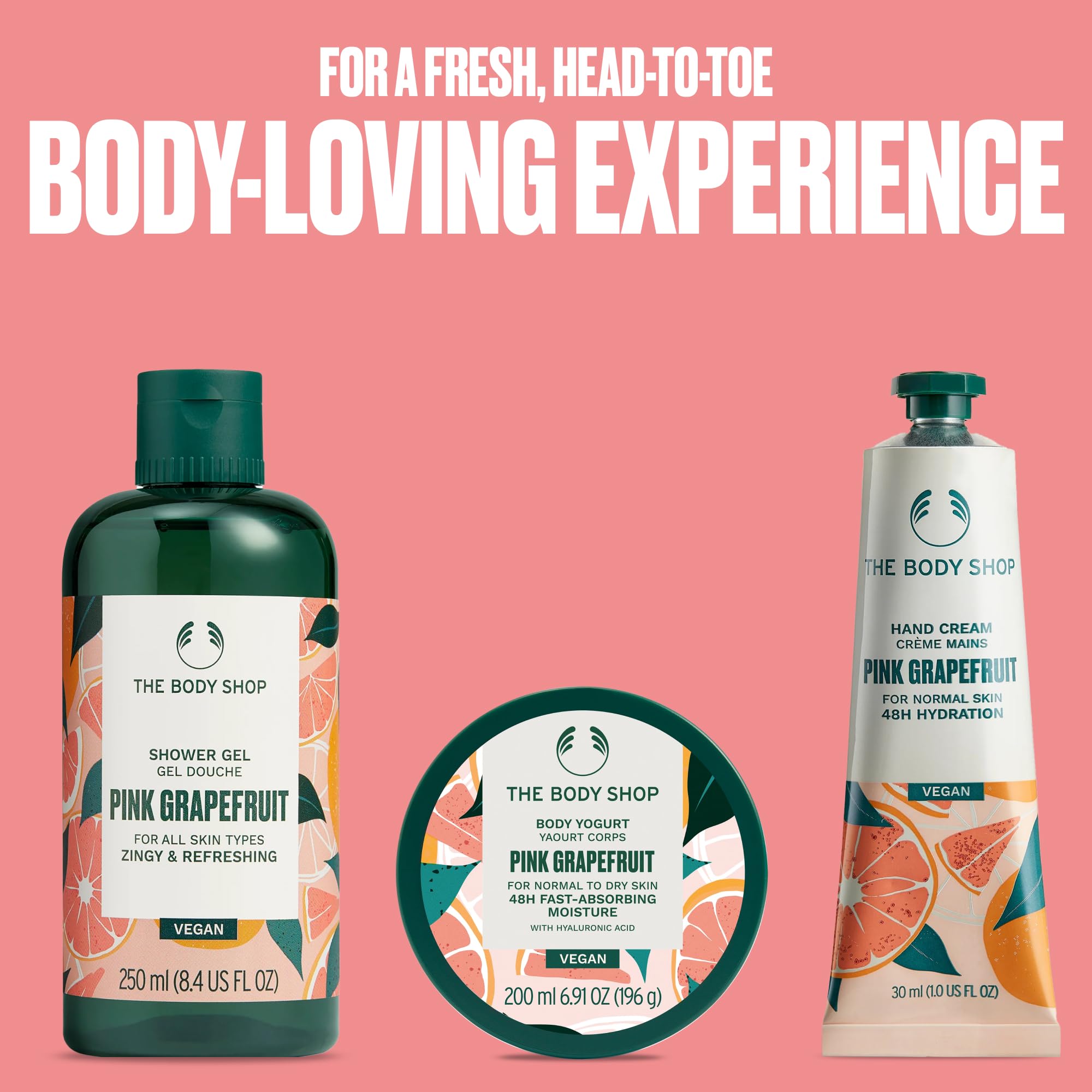 The Body Shop Pink Grapefruit Hand Cream compact tube promises pampering and protective moisture.