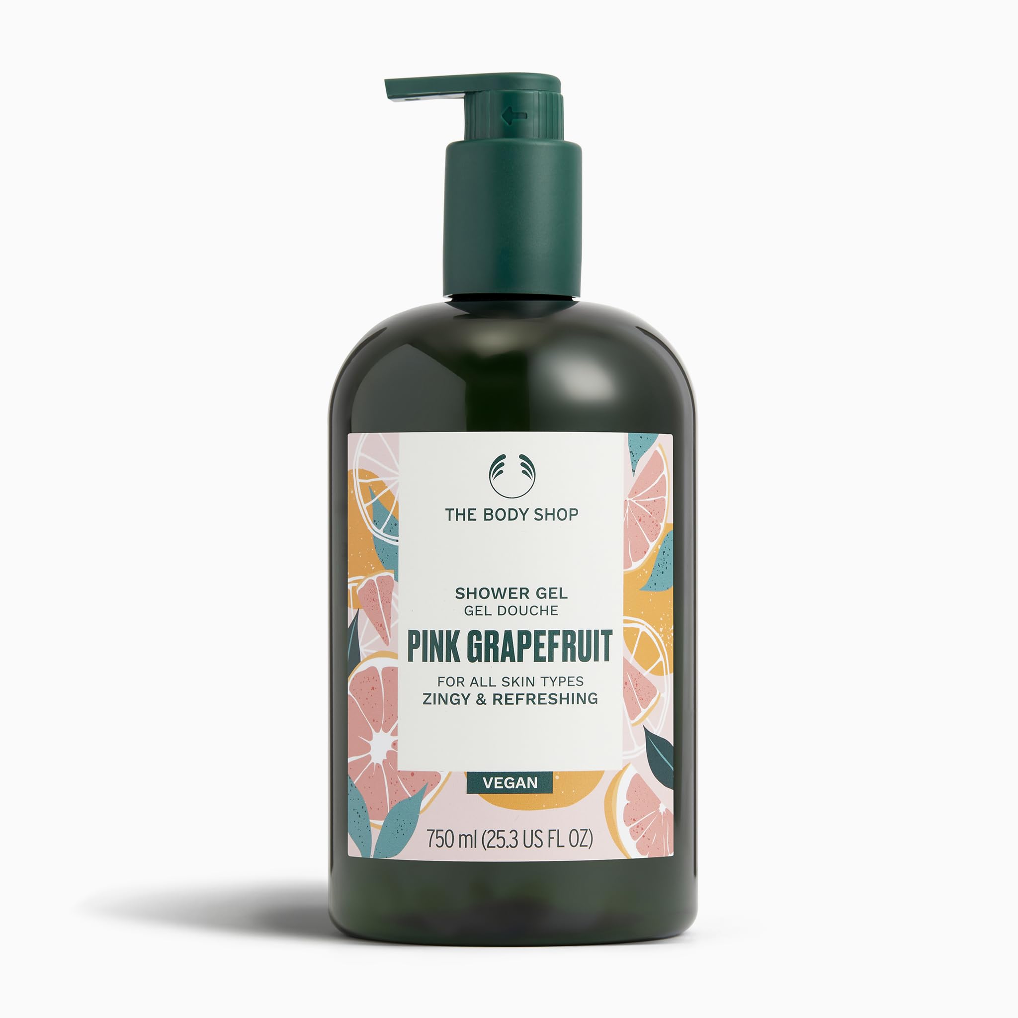 The Body Shop Pink Grapefruit Shower Gel bottle front highlights refreshing citrus.