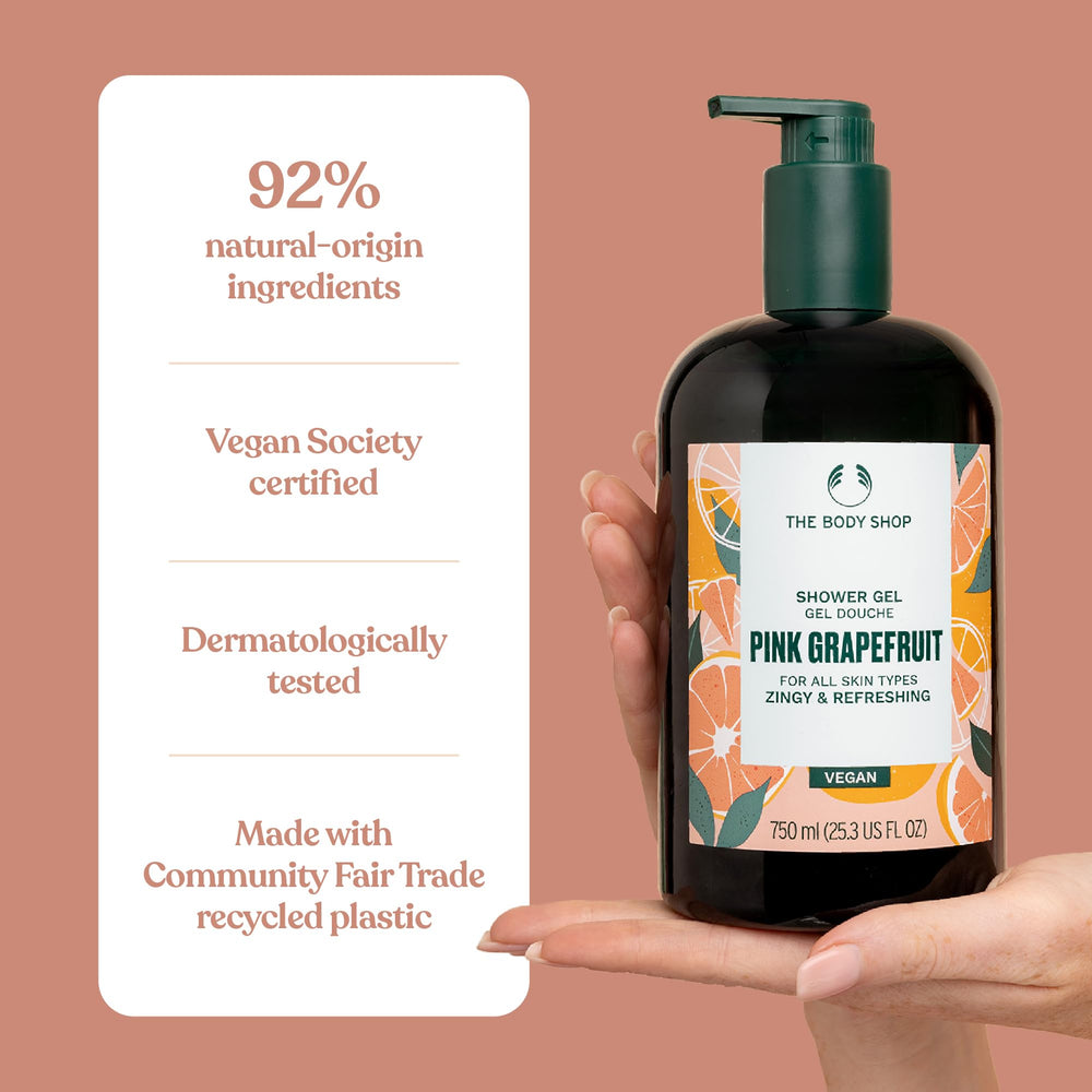 The Body Shop Pink Grapefruit Shower Gel foamy texture reveals a creamy lather.