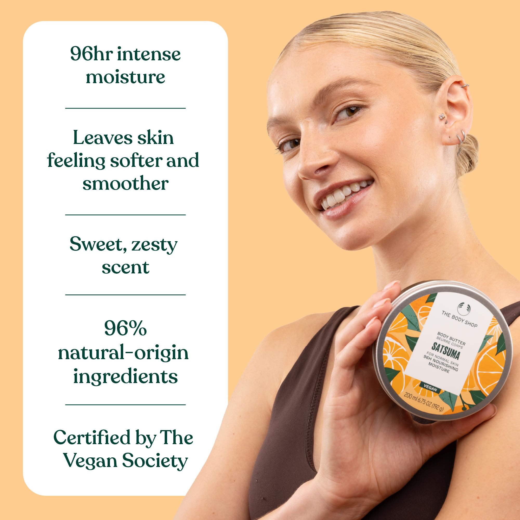 The Body Shop Satsuma Body Butter being applied yields smooth, everyday moisture.