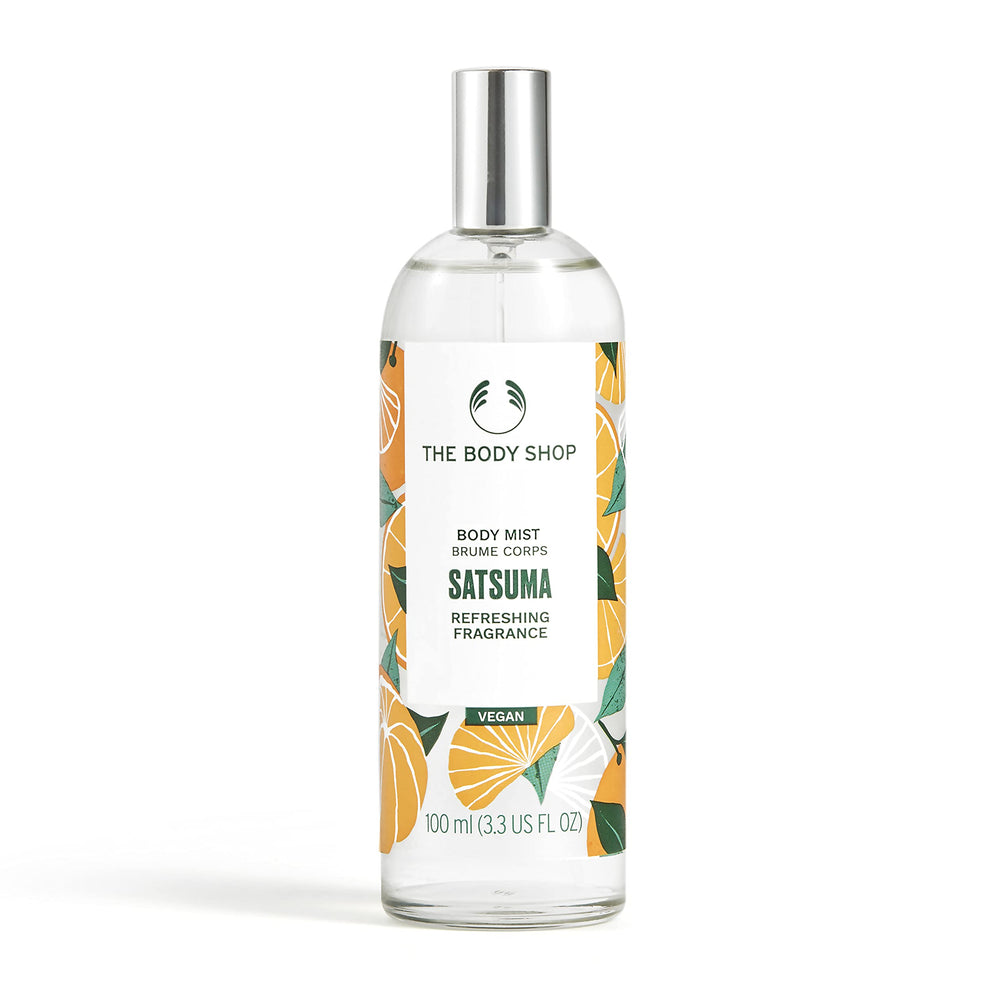 The Body Shop Satsuma Body Mist bottle close-up for zesty refreshing hydration