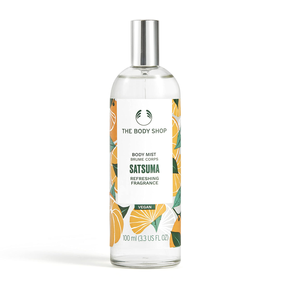 The Body Shop Satsuma Body Mist bottle close-up for zesty refreshing hydration