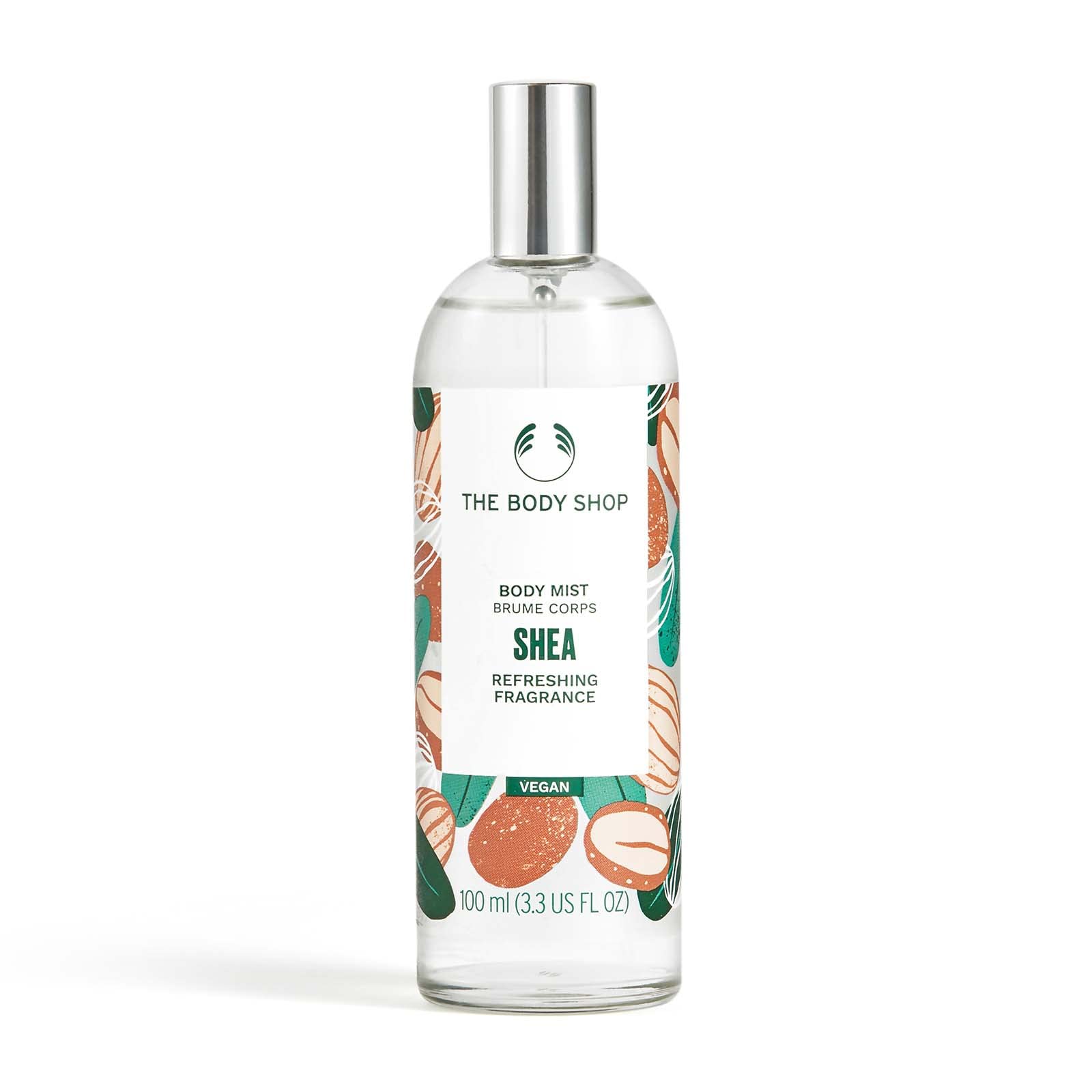 The Body Shop Shea Body Mist bottle shows quick refreshing hydration for daily use.