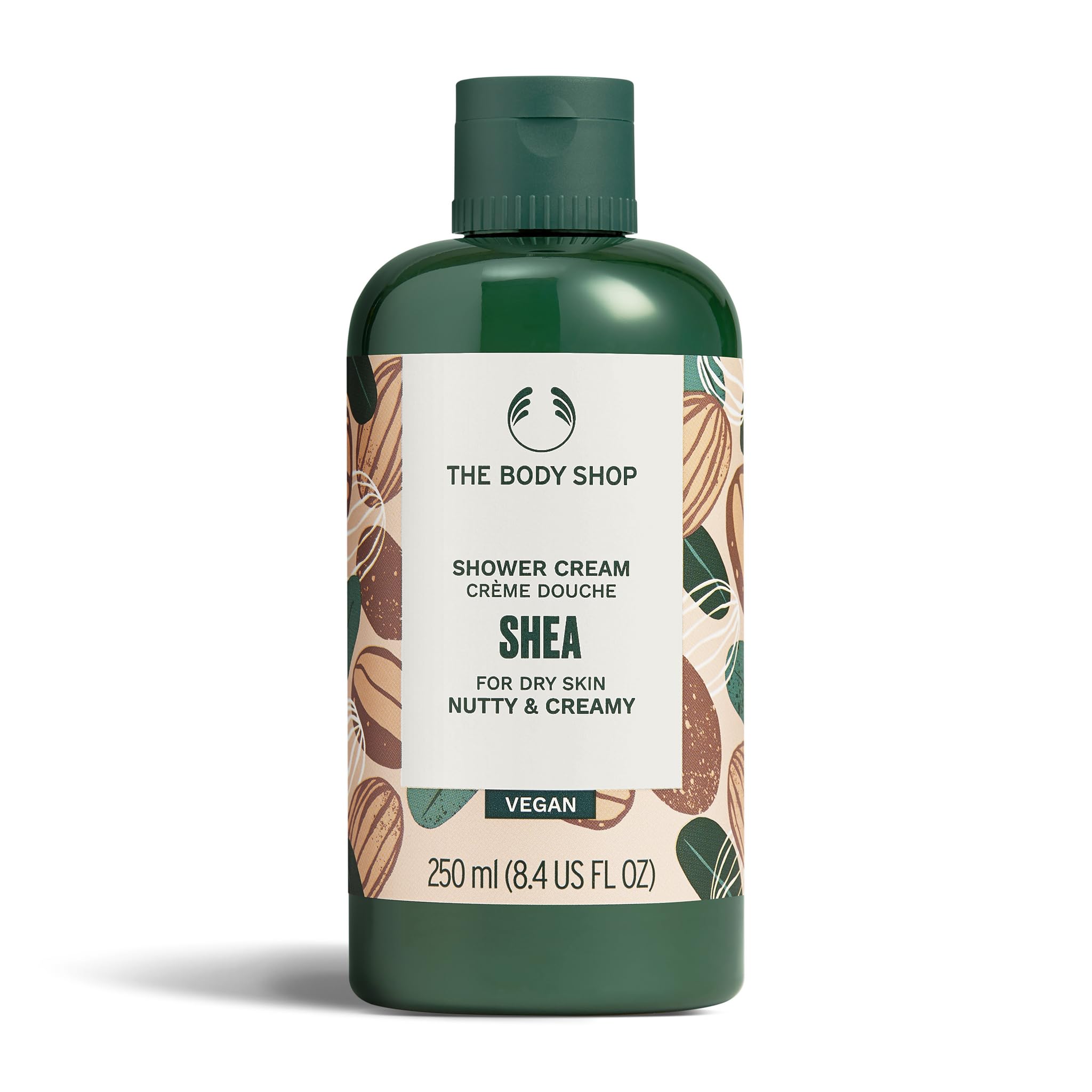 The Body Shop Shea Shower Cream bottle shows creamy cleanse for very dry skin