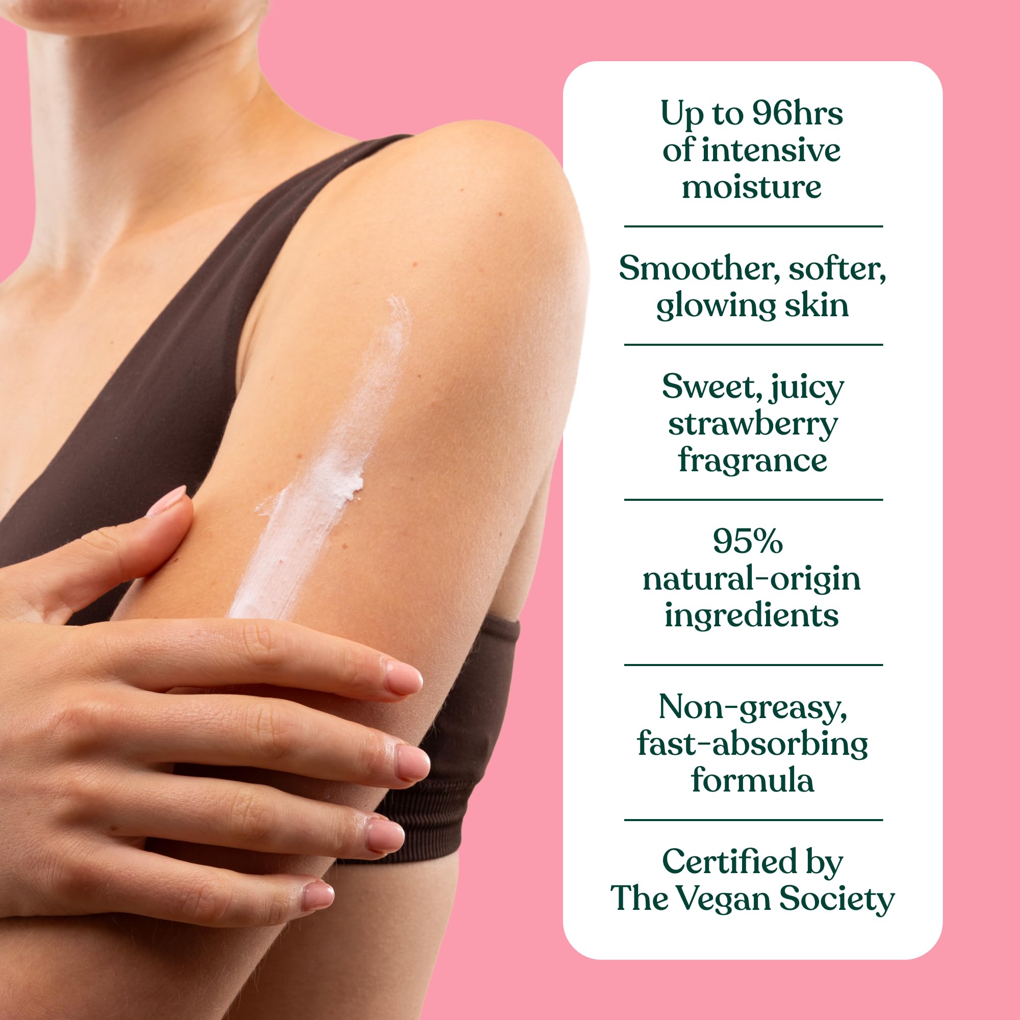 The Body Shop Strawberry Body Butter contains strawberry seed oil for fragrant skincare.