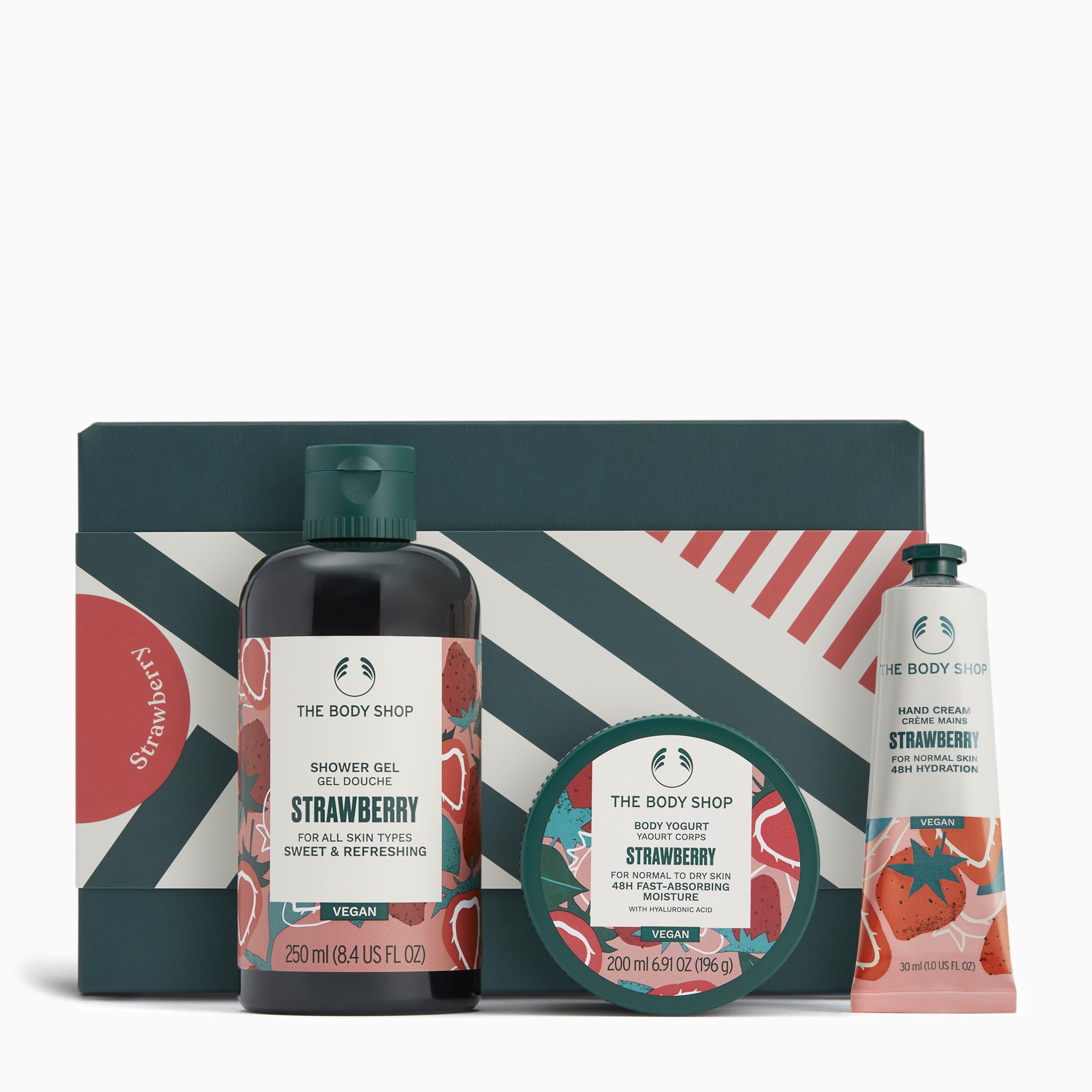 The Body Shop Strawberry Shower Gel bottle shows a luscious lather for a refreshing cleanse.