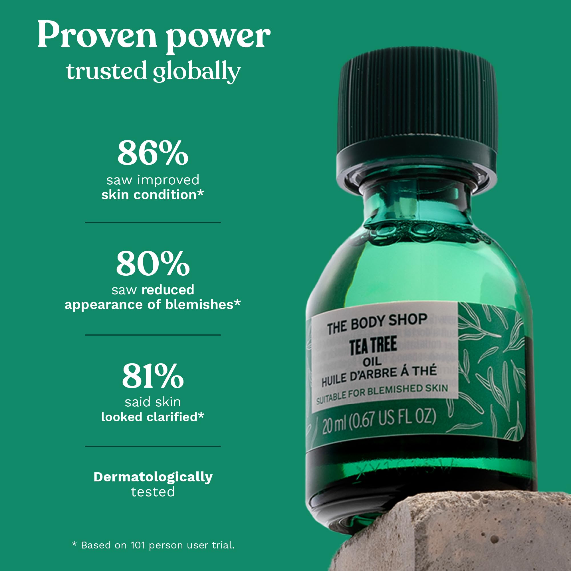 The Body Shop Tea Tree Oil blemish application on skin highlights quick, matte feel