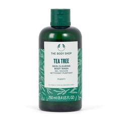 The Body Shop Tea Tree Skin Clearing Body Wash bottle offers refreshing cleansing for oil-prone skin.