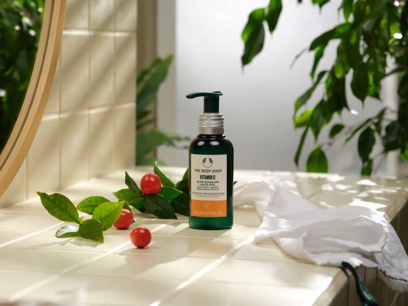 The Body Shop Vitamin C Glow-Revealing Liquid Peel; gel-to-peel transformation for smoother skin.