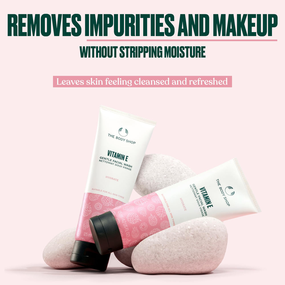 The Body Shop Vitamin E Gentle Facial Wash creamy foam in action
