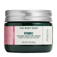 The Body Shop Vitamin E Intense Moisturizer jar close-up showing rich texture and hydration