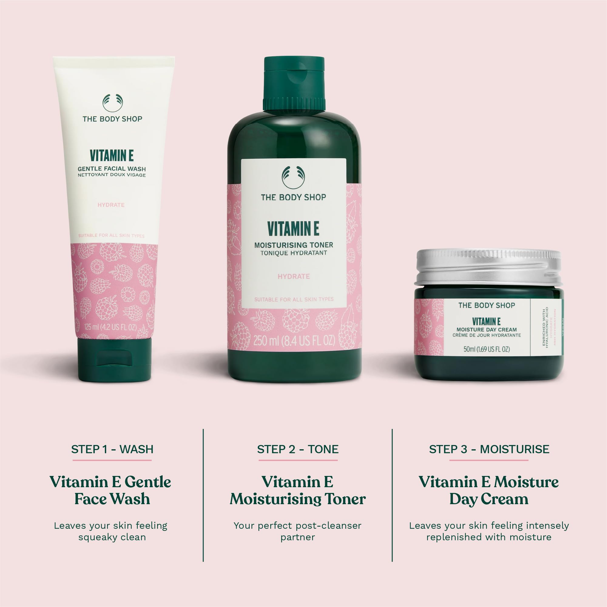 Packaging of The Body Shop Vitamin E Moisture Cream emphasizes vegan and parabens-free values