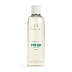 The Body Shop White Musk Shower Gel bottle hero with recyclable packaging for daily cleansing.