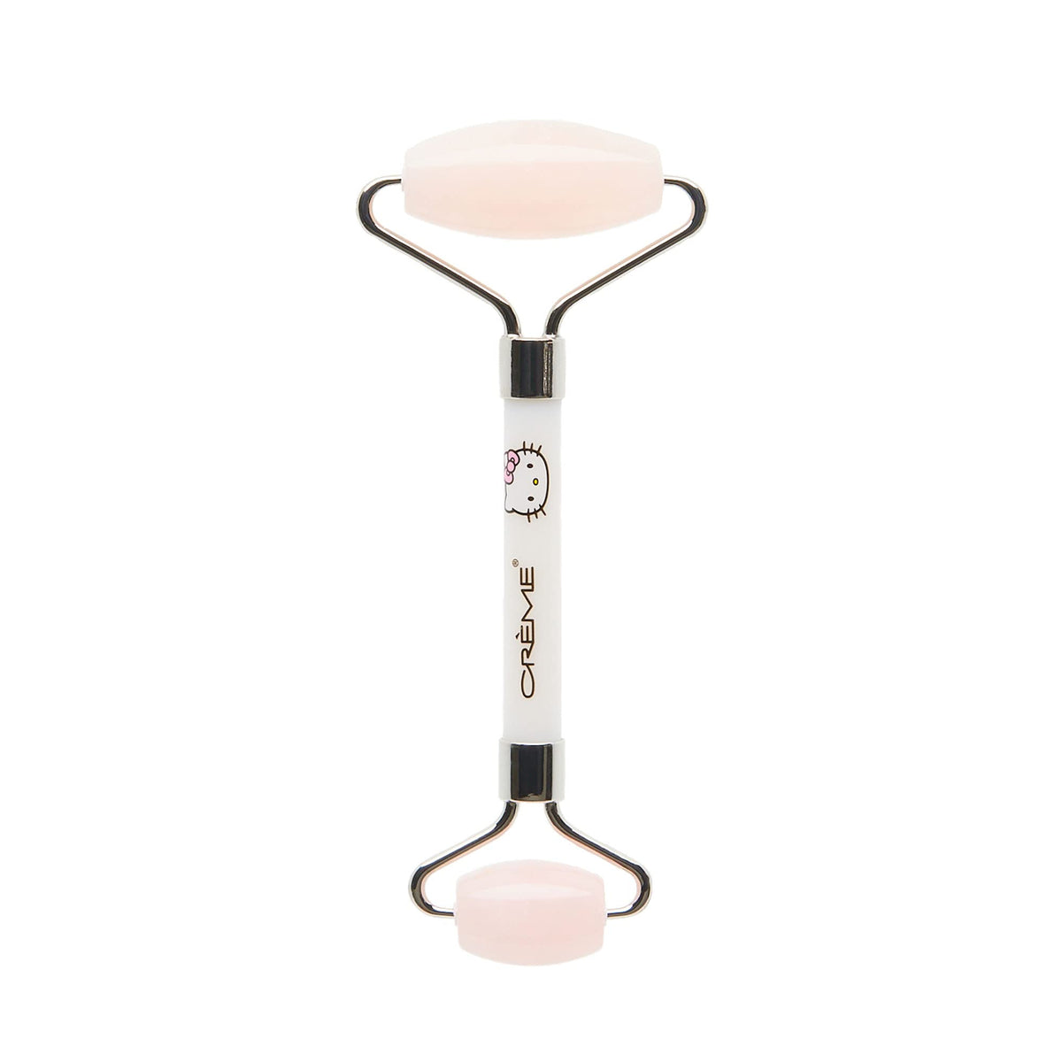 The Crème Shop Hello Kitty Love Quartz Roller — large end for body and face, promotes relaxation.
