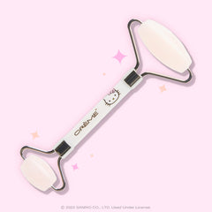 The Crème Shop Hello Kitty Love Quartz Roller — small end for eyes, helps reduce puffiness with serums.