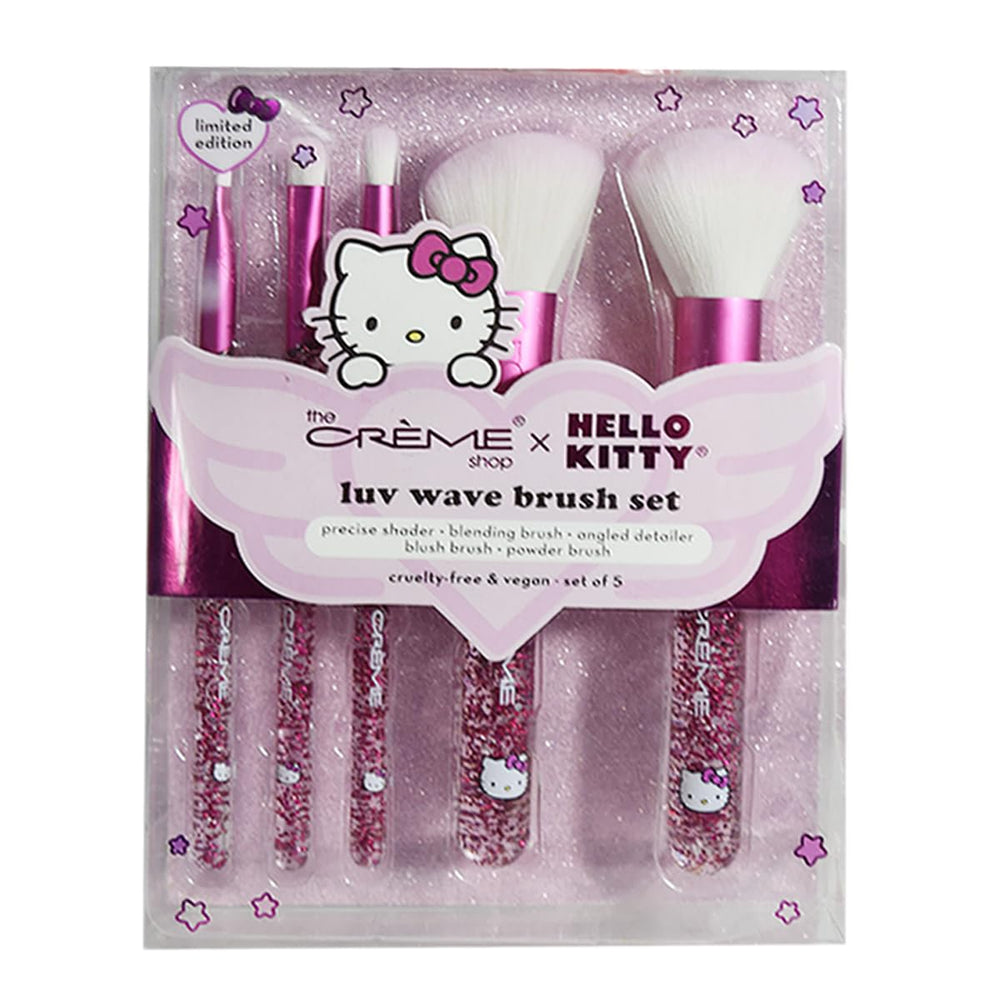 The Crème Shop Hello Kitty Luv Wave packaging display showing the brush set