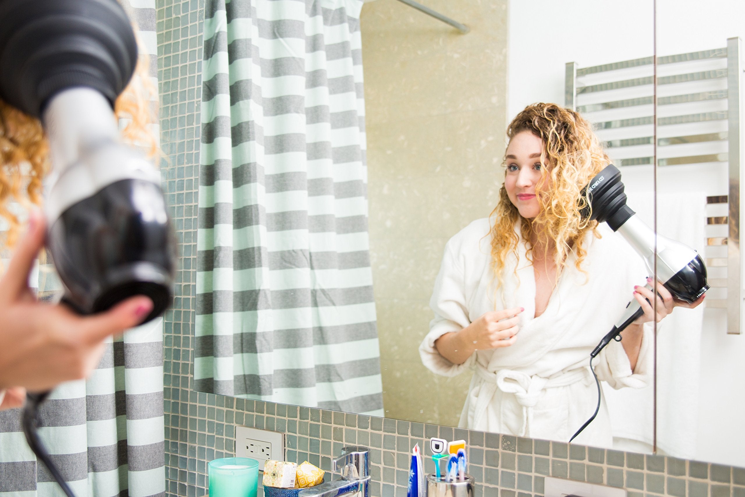 The Curly Co collapsible hair diffuser front view shows compact design and durability.