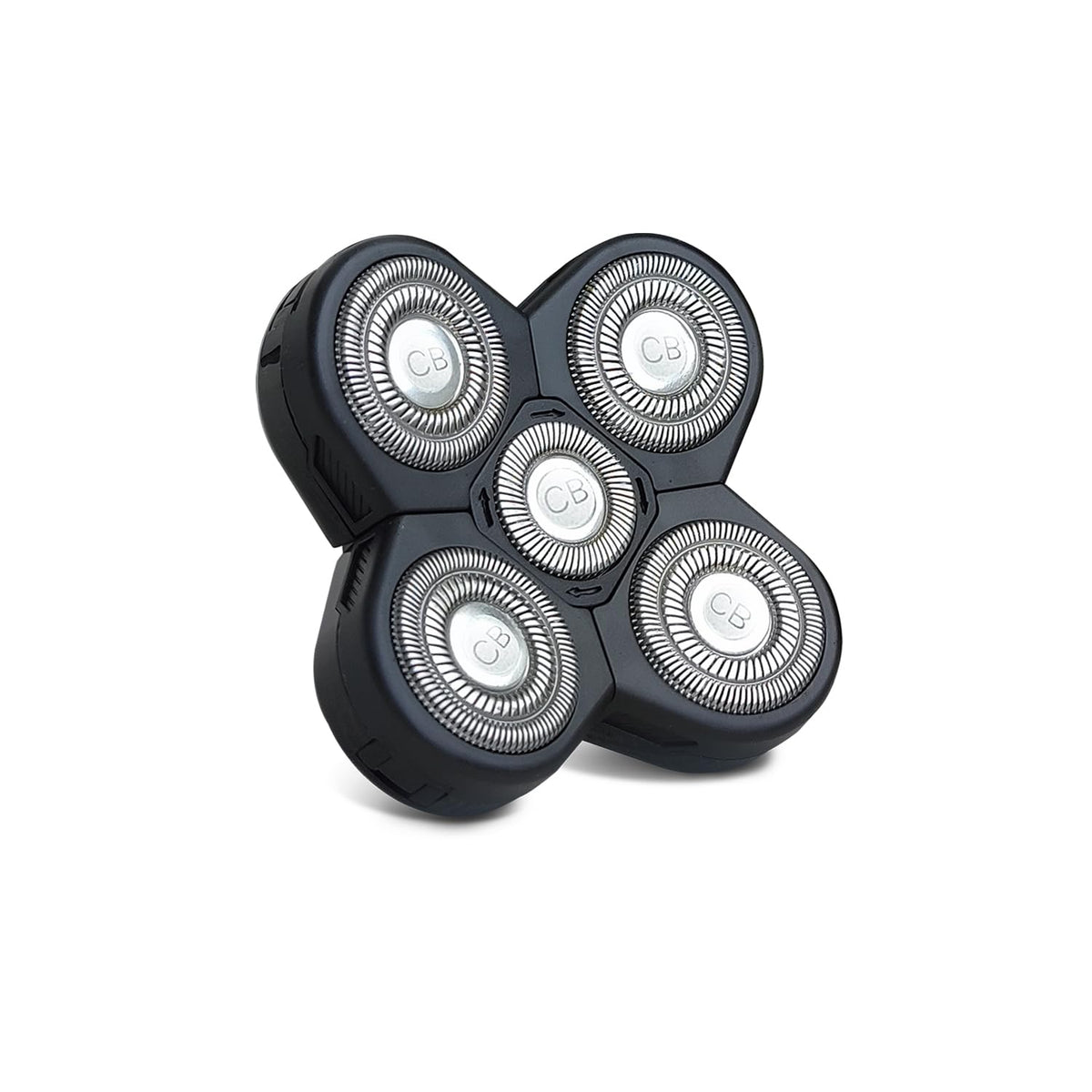 The Cut Buddy replacement shaver head closeup highlighting five blades for smooth shaving.