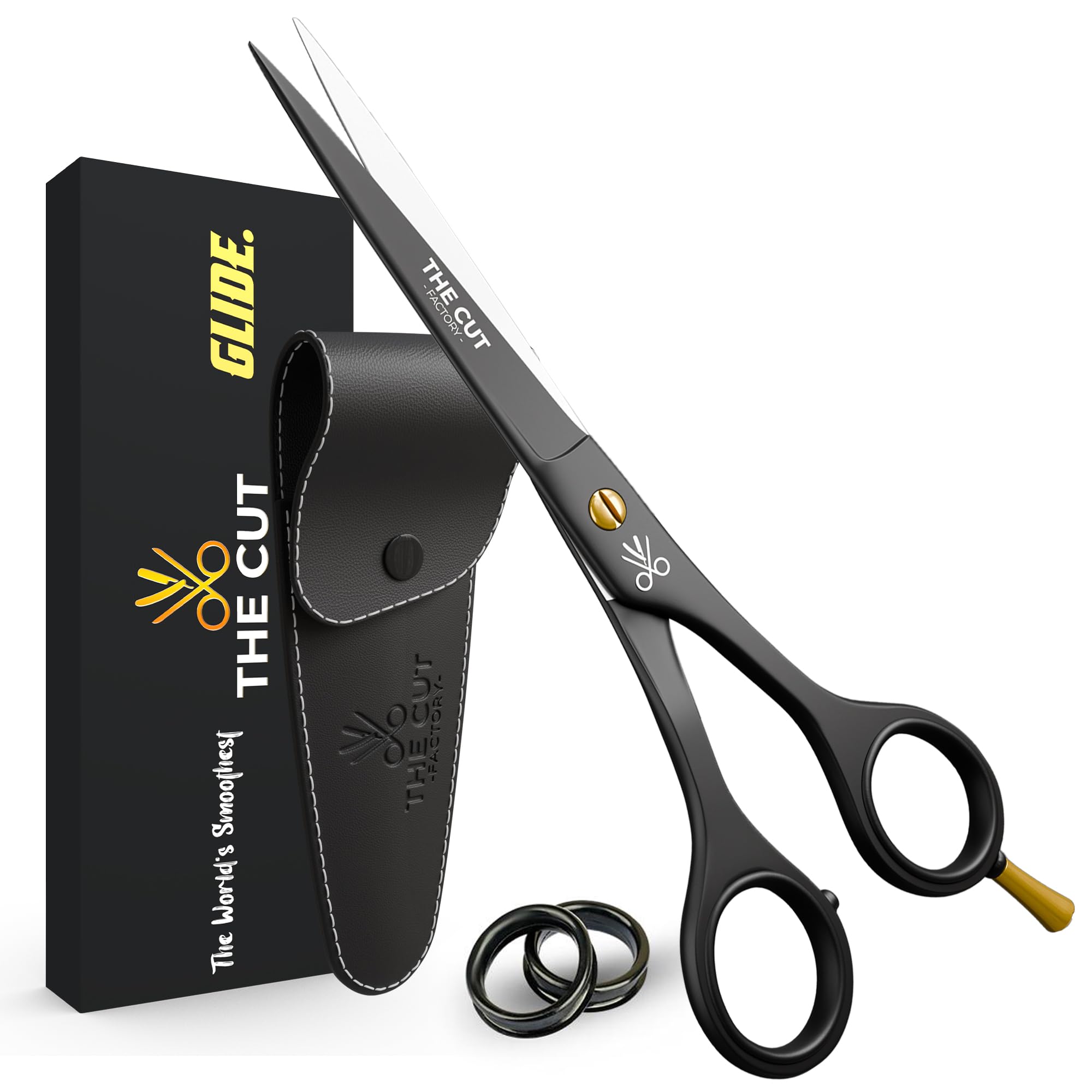 THE CUT - FACTORY - front packaging showing professional scissors and gift box benefit: ready-to-gift
